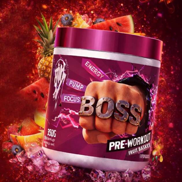 BOSS Pre-Workout Powder 350g Fruit Basket - High Caffeine Energy Supplement with Beta Alanine, L-Citrulline, L-Arginine, L-Tyrosine, Betaine, Black Pepper Extract for Pump, Focus & Endurance - 50 Servings