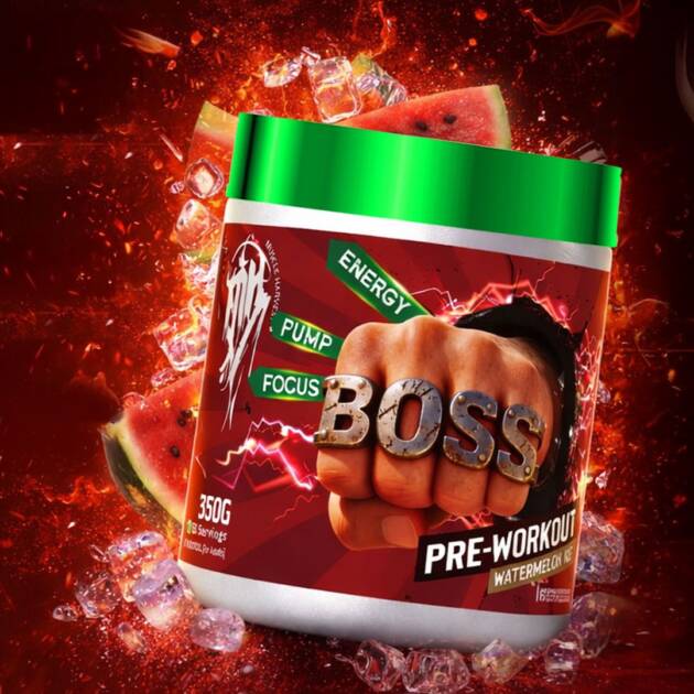 BOSS Pre-Workout Powder 350g Watermelon Ice - High Caffeine Energy Supplement with Beta Alanine, L-Citrulline, L-Arginine, L-Tyrosine, Betaine, Black Pepper Extract for Pump, Focus & Endurance - 50 Servings