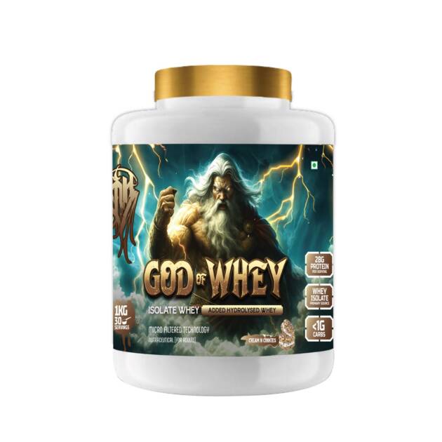 God of Whey Isolate Protein | 28g Protein per Serving | Ultra-Low Carb & Fat | 21 Vitamins & Minerals | Digestive Enzymes (Papain & Alpha Amylase) | Lean Muscle & Fat Loss | Cream N Cookies