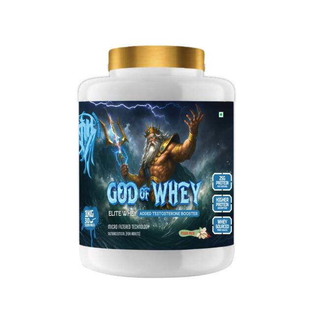 God of Whey Pro X Whey Protein | 25g Protein per Serving | Testosterone Support Formula with Ashwagandha, Tribulus & Mucuna Pruriens | 21 Vitamins & Minerals | Muscle Growth & Performance | Kesar Pista